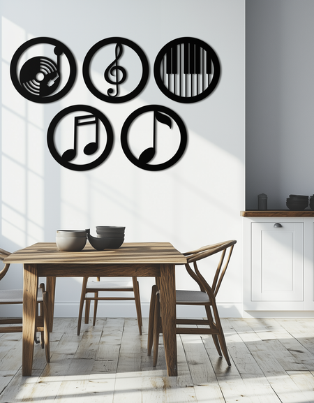 Müzik Notaları ve Enstrümanlar Duvar Sanatı - Modern Metal Müzik Dekoru- KAF257