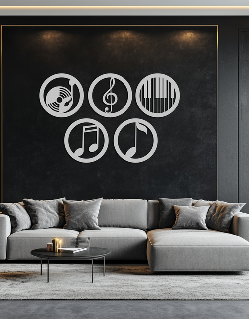 Load image into Gallery viewer, Music Notes &amp; Instruments Wall Art - Modern Metal Music Decor- KAF257
