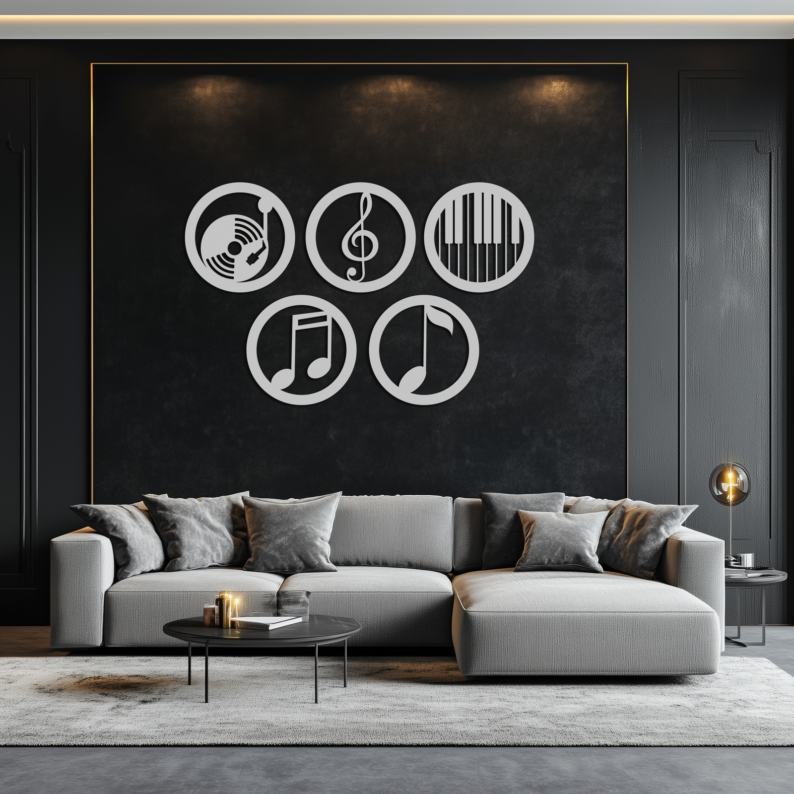 Music Notes & Instruments Wall Art - Modern Metal Music Decor- KAF257