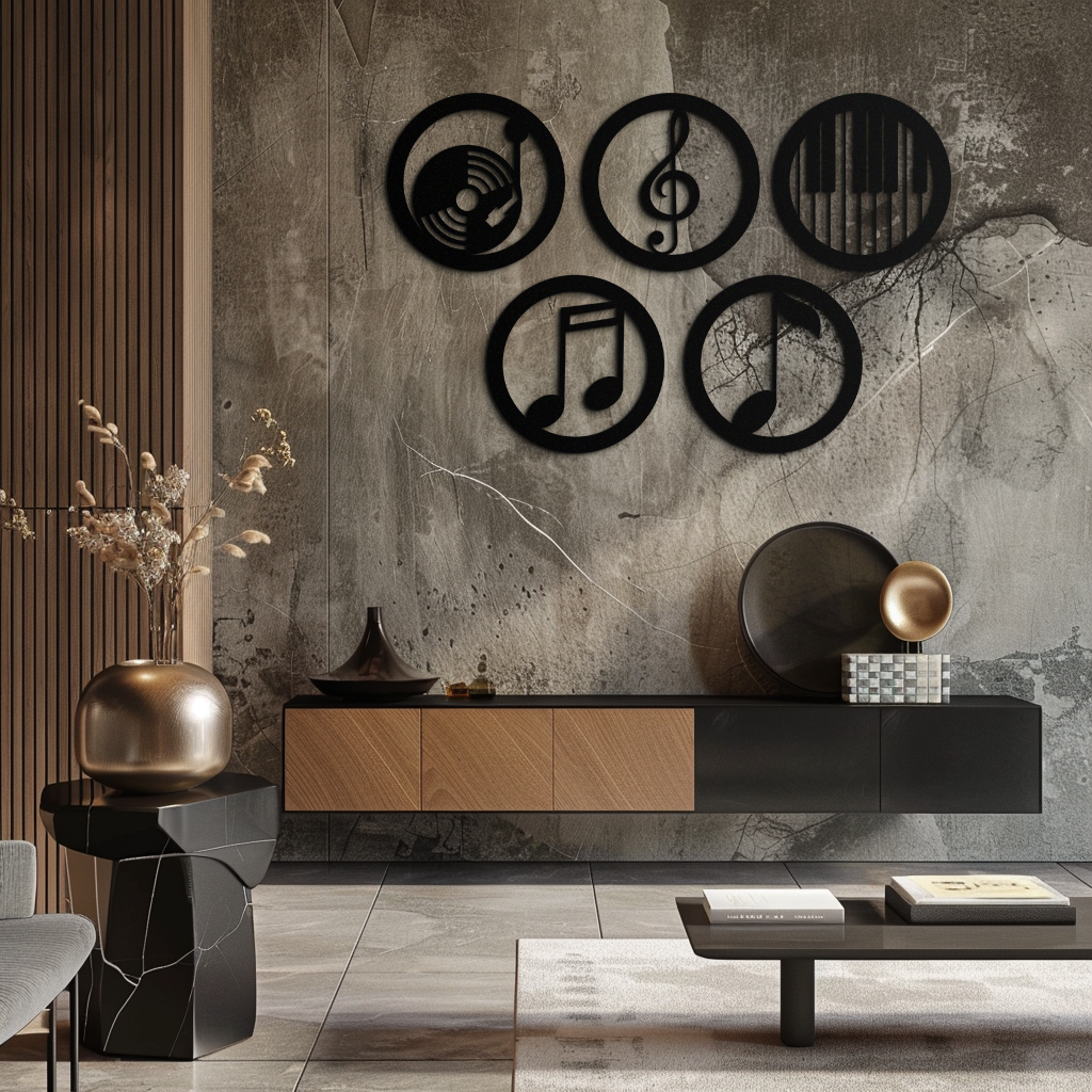Music Notes & Instruments Wall Art - Modern Metal Music Decor- KAF257