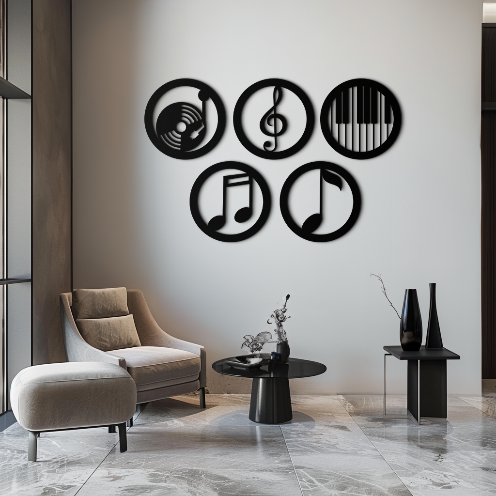 Music Notes & Instruments Wall Art - Modern Metal Music Decor- KAF257