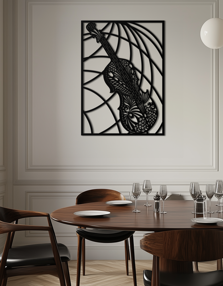 Süslemeli Keman Metal Duvar Sanatı - Müzik Aleti Dekoru- KAF259