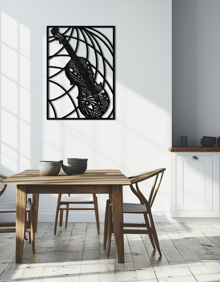 Süslemeli Keman Metal Duvar Sanatı - Müzik Aleti Dekoru- KAF259