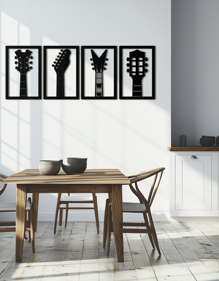 Gitar Başlığı Metal Duvar Sanatı - 4 Parça Müzik Dekoru - KAF260