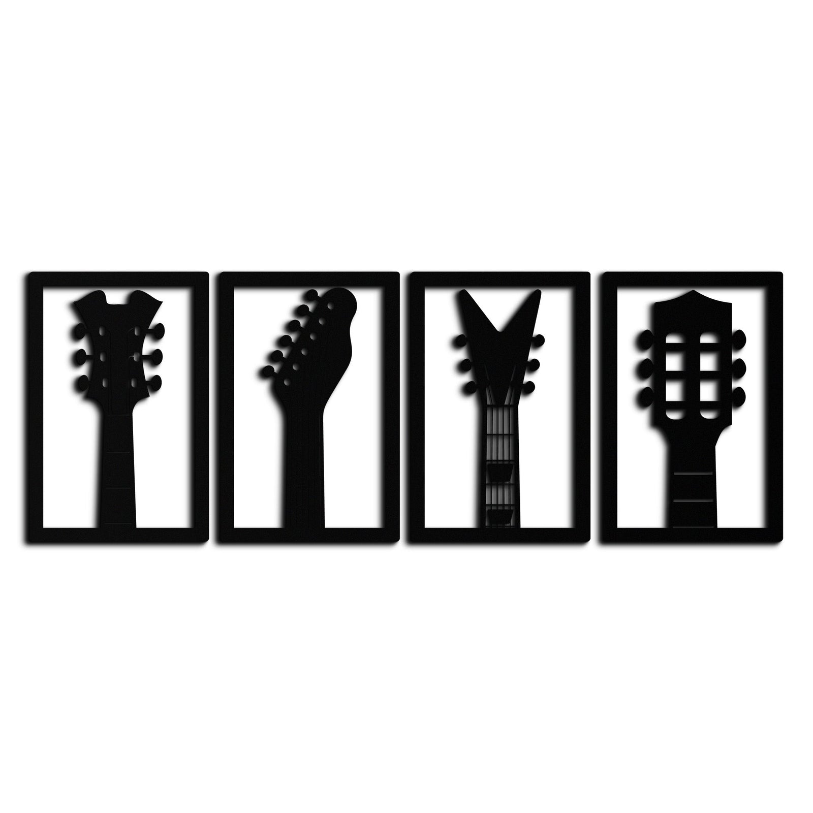 Gitar Başlığı Metal Duvar Sanatı - 4 Parça Müzik Dekoru - KAF260