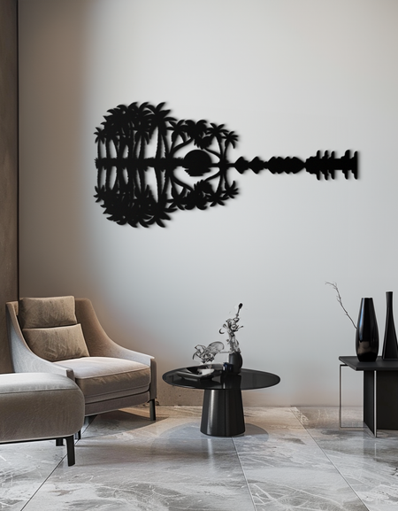 Gün Batımı Gitar Metal Duvar Sanatı - Doğadan Esinlenen Müzik Dekoru- KAF261