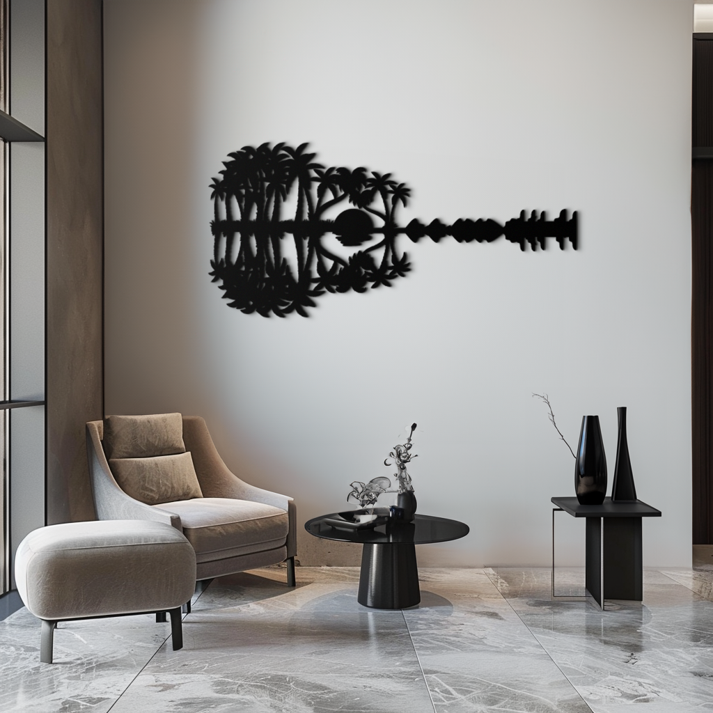 Sunset Guitar Metal Wall Art - Nature-Inspired Music Decor- KAF261
