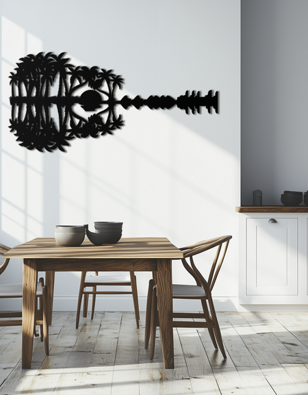 Gün Batımı Gitar Metal Duvar Sanatı - Doğadan Esinlenen Müzik Dekoru- KAF261