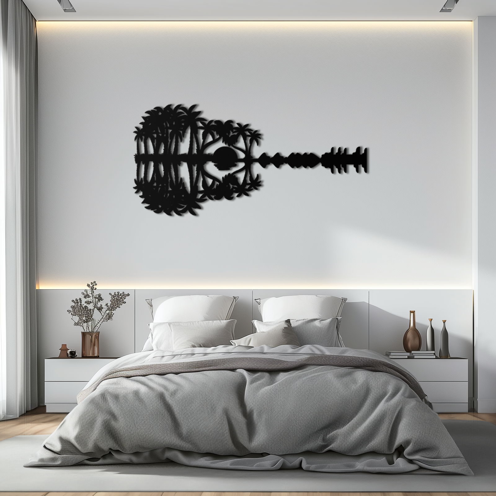 Sunset Guitar Metal Wall Art - Nature-Inspired Music Decor- KAF261