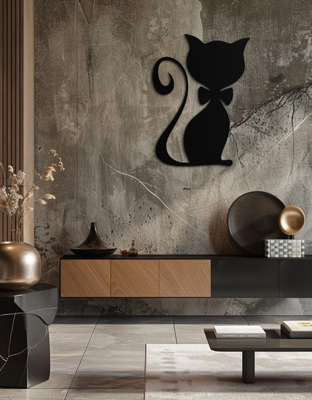 Cute Cat Metal Wall Art – Minimalist Feline Decor - KAF268