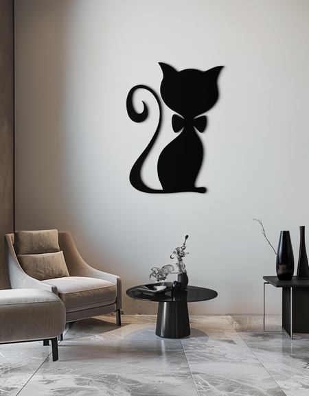 Cute Cat Metal Wall Art – Minimalist Feline Decor - KAF268