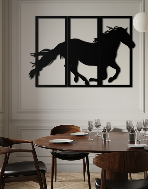Load image into Gallery viewer, Galloping Horse Metal Wall Art – 3-Panel Western Decor - KAF270
