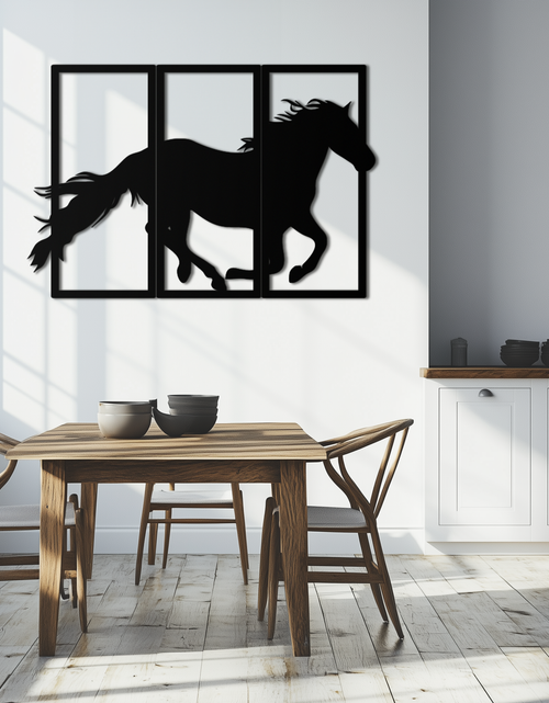 Load image into Gallery viewer, Galloping Horse Metal Wall Art – 3-Panel Western Decor - KAF270
