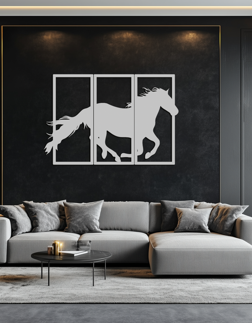 Load image into Gallery viewer, Galloping Horse Metal Wall Art – 3-Panel Western Decor - KAF270
