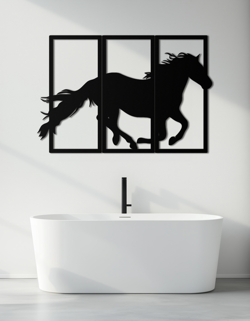 Load image into Gallery viewer, Galloping Horse Metal Wall Art – 3-Panel Western Decor - KAF270
