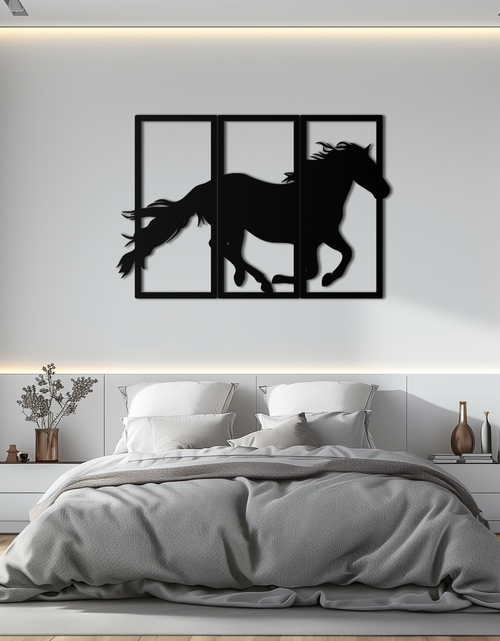 Load image into Gallery viewer, Galloping Horse Metal Wall Art – 3-Panel Western Decor - KAF270
