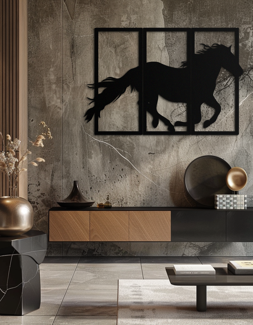 Load image into Gallery viewer, Galloping Horse Metal Wall Art – 3-Panel Western Decor - KAF270

