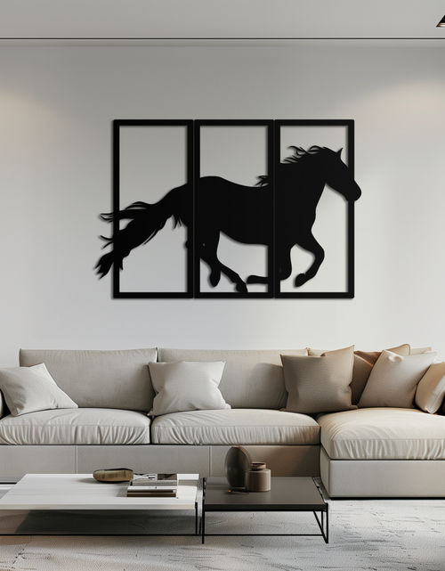 Load image into Gallery viewer, Galloping Horse Metal Wall Art – 3-Panel Western Decor - KAF270
