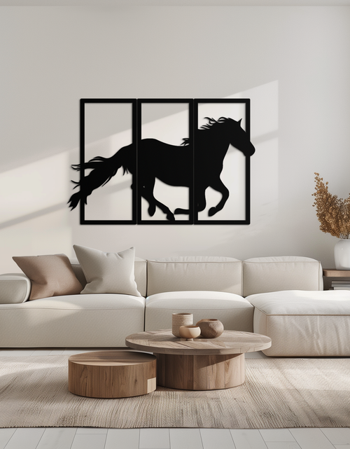 Load image into Gallery viewer, Galloping Horse Metal Wall Art – 3-Panel Western Decor - KAF270
