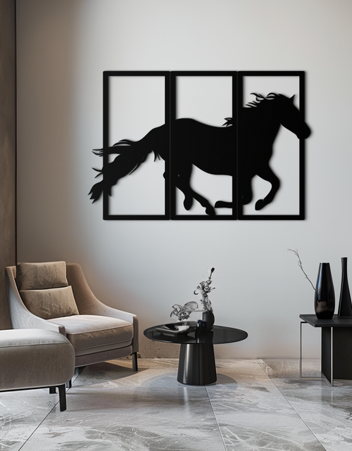 Load image into Gallery viewer, Galloping Horse Metal Wall Art – 3-Panel Western Decor - KAF270
