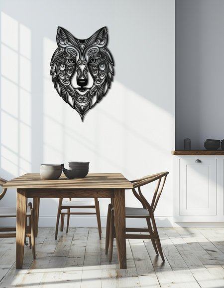 Mandala Kurt Metal Duvar Sanatı - Boho Hayvan Duvar Dekoru - KAF272
