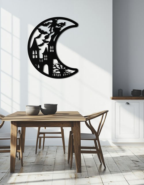 Load image into Gallery viewer, Haunted Moon Halloween Metal Wall Art - Witch &amp; Castle Silhouette - KAF274
