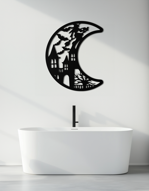 Load image into Gallery viewer, Haunted Moon Halloween Metal Wall Art - Witch &amp; Castle Silhouette - KAF274
