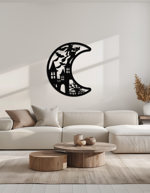 Load image into Gallery viewer, Haunted Moon Halloween Metal Wall Art - Witch &amp; Castle Silhouette - KAF274
