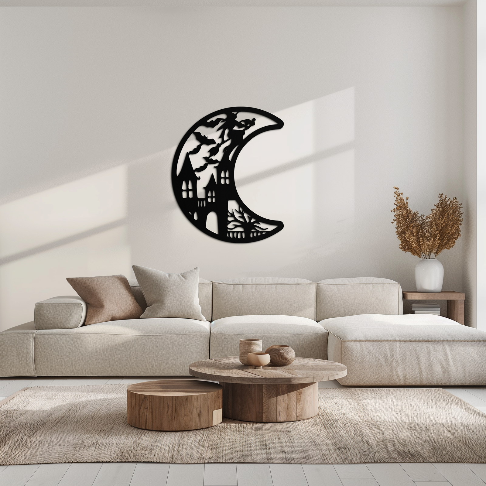 Haunted Moon Halloween Metal Wall Art - Witch & Castle Silhouette - KAF274