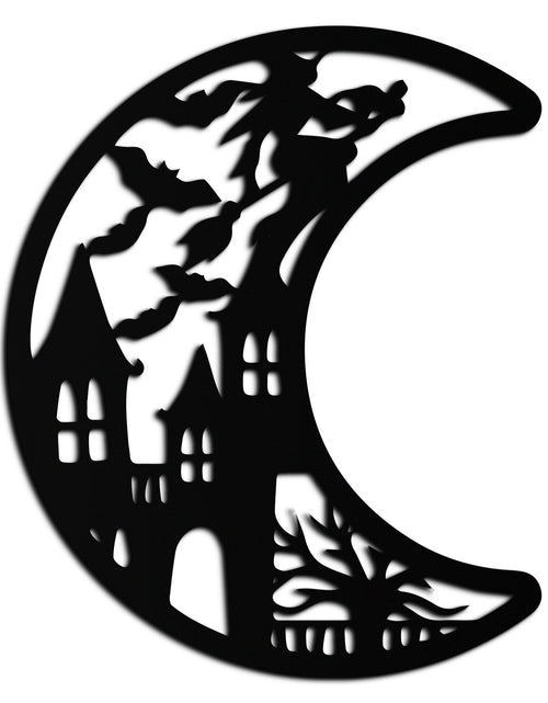 Load image into Gallery viewer, Haunted Moon Halloween Metal Wall Art - Witch &amp; Castle Silhouette - KAF274
