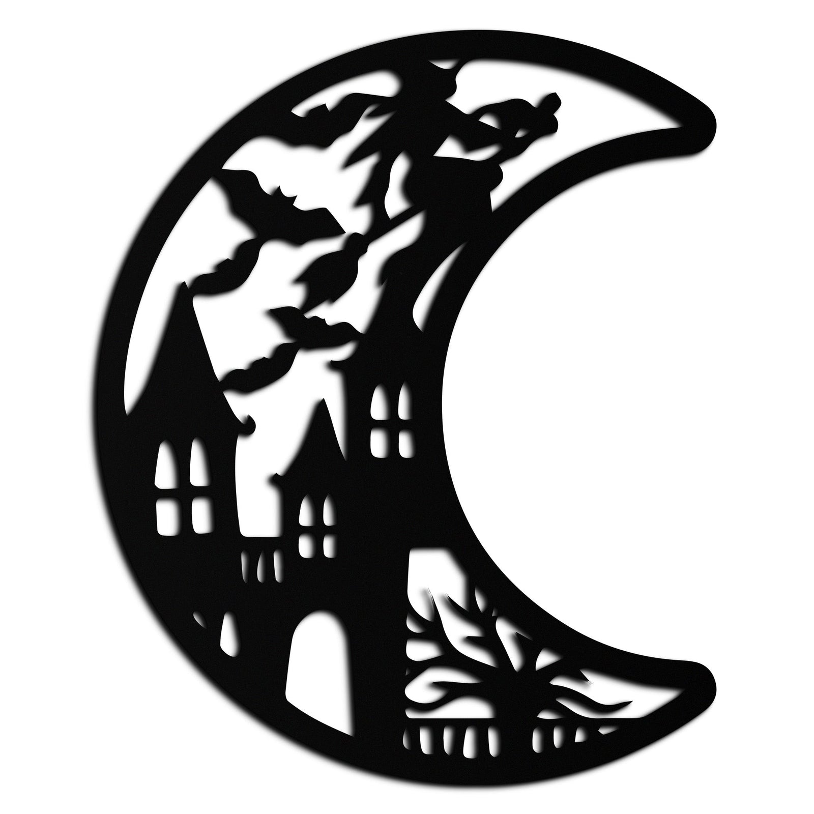 Haunted Moon Halloween Metal Wall Art - Witch & Castle Silhouette - KAF274