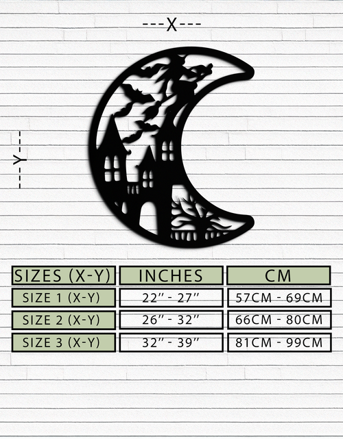 Load image into Gallery viewer, Haunted Moon Halloween Metal Wall Art - Witch &amp; Castle Silhouette - KAF274
