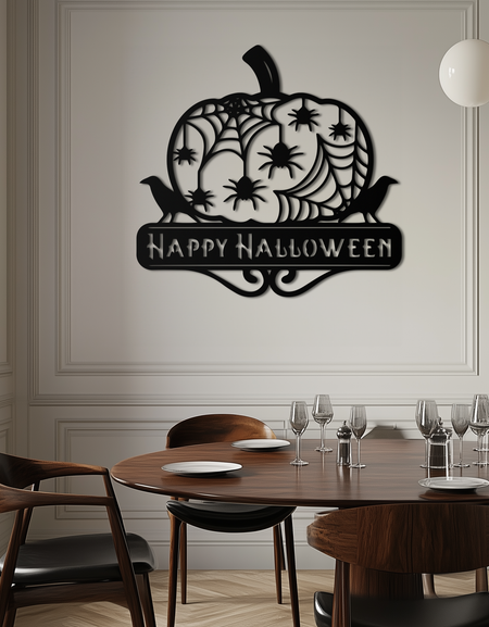 Mutlu Cadılar Bayramı Balkabağı Metal Duvar Sanatı - Ürkütücü Ev Dekoru - KAF275