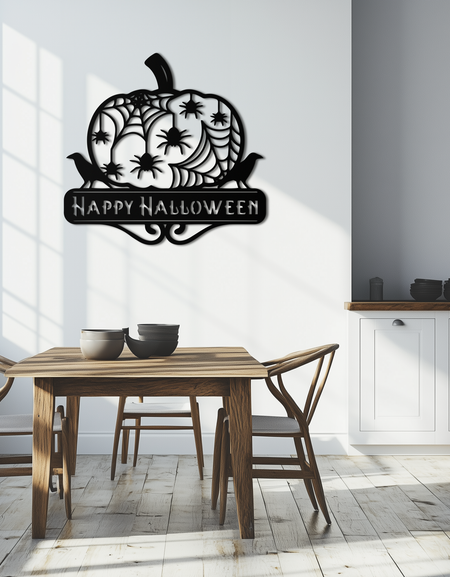 Mutlu Cadılar Bayramı Balkabağı Metal Duvar Sanatı - Ürkütücü Ev Dekoru - KAF275