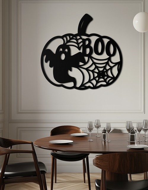 Load image into Gallery viewer, Halloween Boo Pumpkin Metal Wall Art - Spooky Halloween Decor- KAF276

