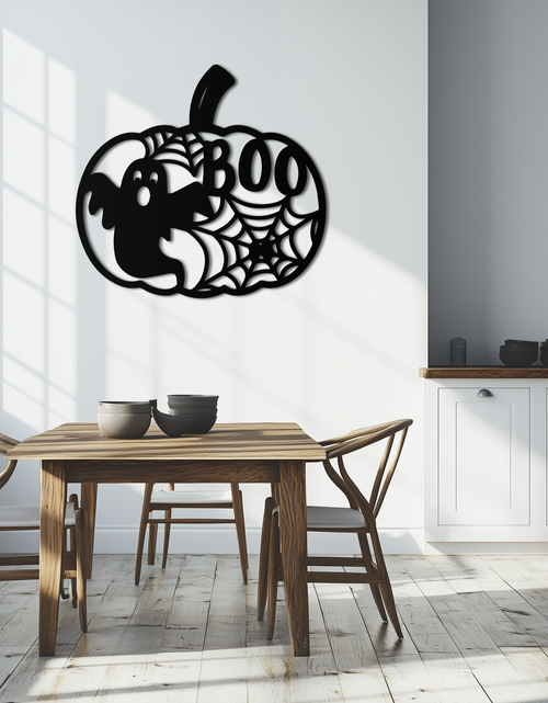 Load image into Gallery viewer, Halloween Boo Pumpkin Metal Wall Art - Spooky Halloween Decor- KAF276
