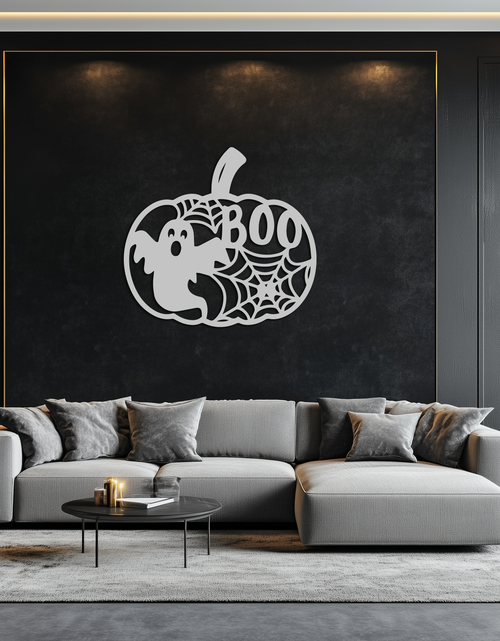 Load image into Gallery viewer, Halloween Boo Pumpkin Metal Wall Art - Spooky Halloween Decor- KAF276
