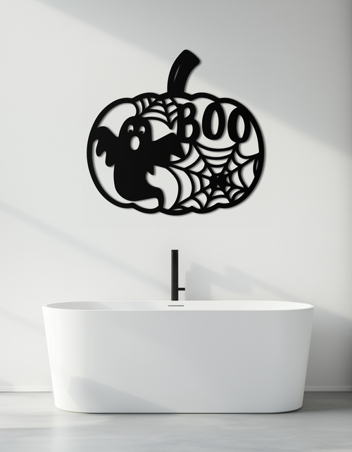 Load image into Gallery viewer, Halloween Boo Pumpkin Metal Wall Art - Spooky Halloween Decor- KAF276
