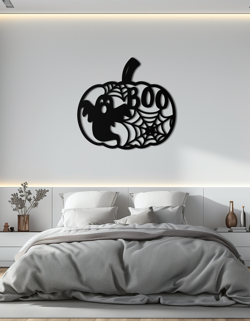 Load image into Gallery viewer, Halloween Boo Pumpkin Metal Wall Art - Spooky Halloween Decor- KAF276
