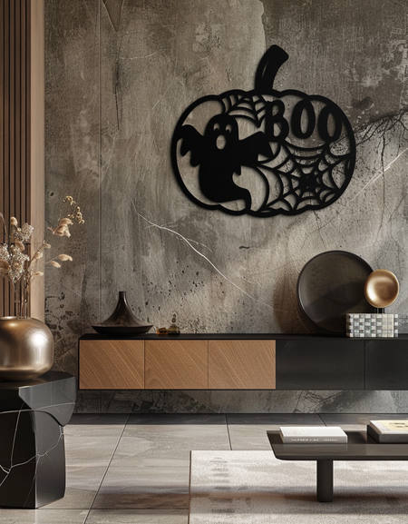 Cadılar Bayramı Boo Balkabağı Metal Duvar Sanatı - Ürkütücü Cadılar Bayramı Dekoru- KAF276