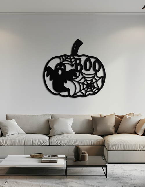 Load image into Gallery viewer, Halloween Boo Pumpkin Metal Wall Art - Spooky Halloween Decor- KAF276
