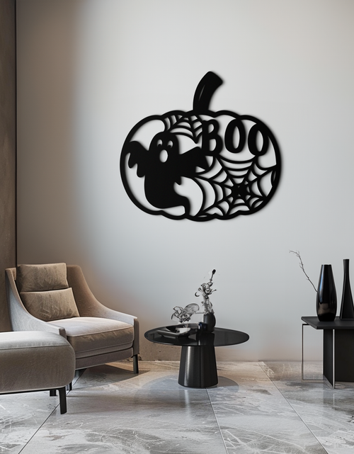 Load image into Gallery viewer, Halloween Boo Pumpkin Metal Wall Art - Spooky Halloween Decor- KAF276
