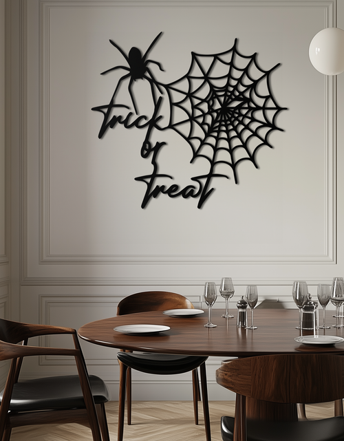 Load image into Gallery viewer, &quot;Trick or Treat&quot; Halloween Metal Wall Art – Spider Web Design- KAF278
