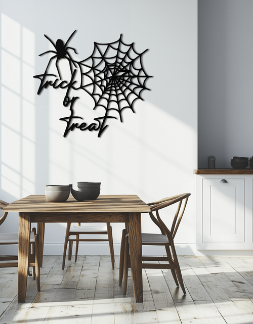 Load image into Gallery viewer, &quot;Trick or Treat&quot; Halloween Metal Wall Art – Spider Web Design- KAF278
