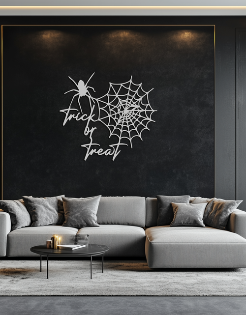 Load image into Gallery viewer, &quot;Trick or Treat&quot; Halloween Metal Wall Art – Spider Web Design- KAF278
