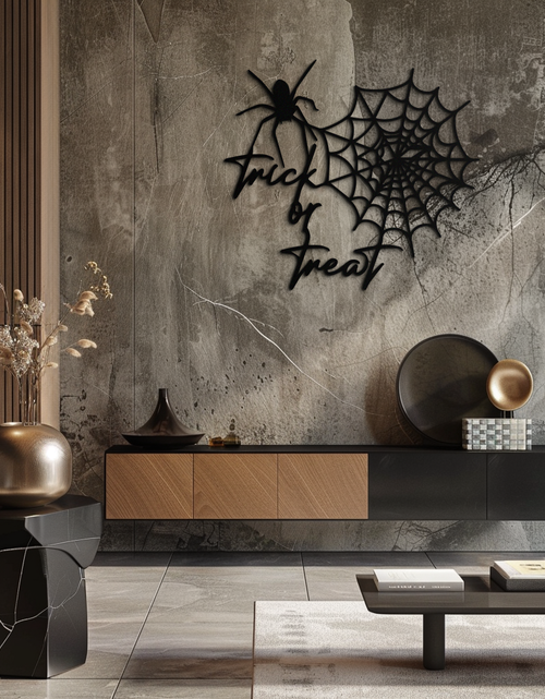 Load image into Gallery viewer, &quot;Trick or Treat&quot; Halloween Metal Wall Art – Spider Web Design- KAF278
