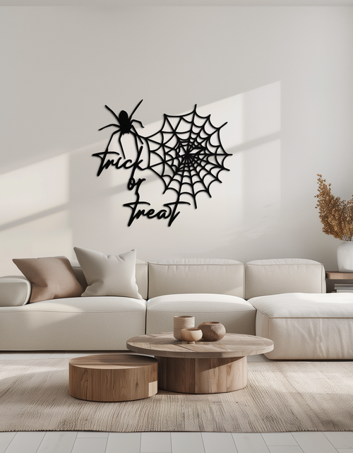 Load image into Gallery viewer, &quot;Trick or Treat&quot; Halloween Metal Wall Art – Spider Web Design- KAF278
