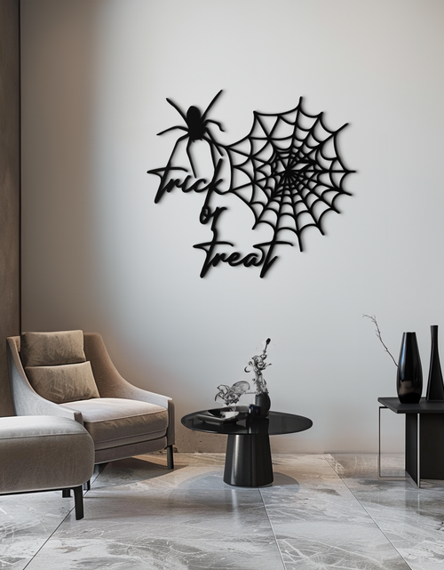 Load image into Gallery viewer, &quot;Trick or Treat&quot; Halloween Metal Wall Art – Spider Web Design- KAF278

