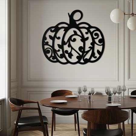 Ornamental Pumpkin Metal Wall Art - Elegant Halloween Vine Decor- KAF279