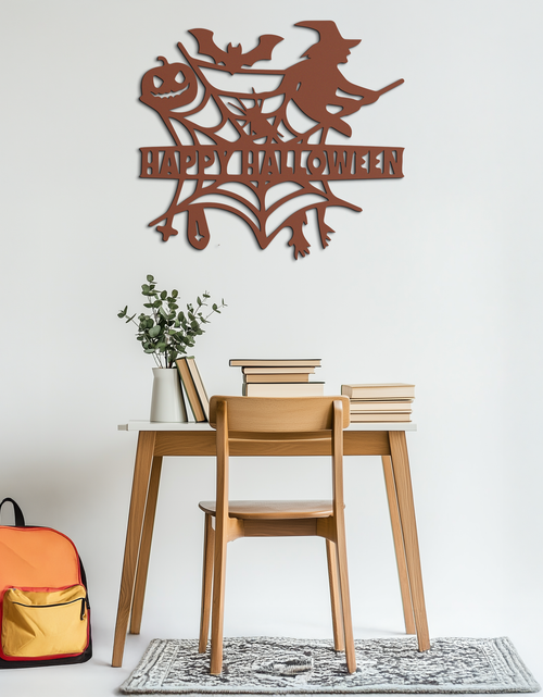 Load image into Gallery viewer, Happy Halloween Metal Wall Art - Witch &amp; Web Design- KAF280
